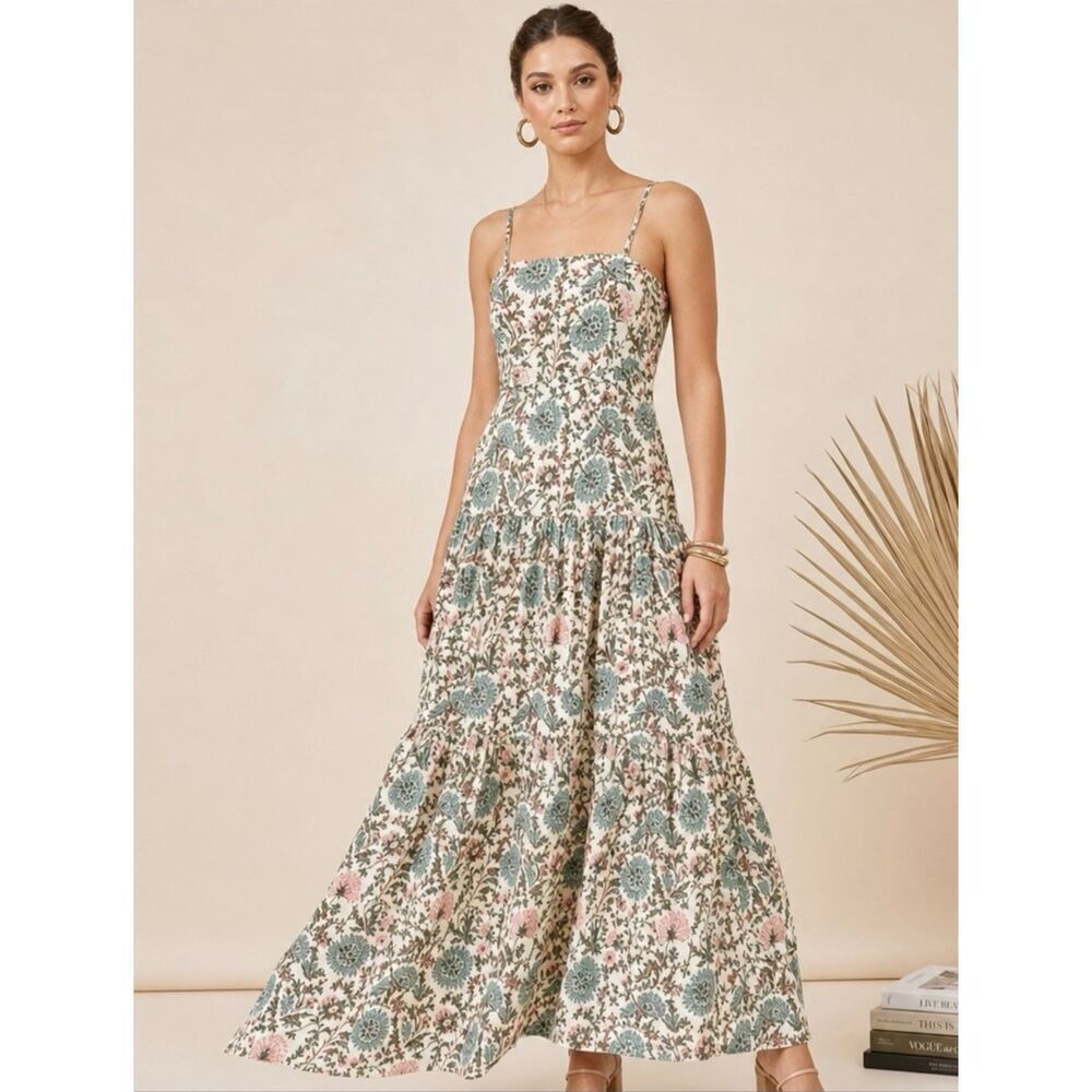 RAGA Deema Floral Paisley Tiered Maxi Dress Boho Cottagecore Medium Anthro
